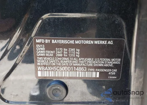 2013 BMW 528I xDrive z USA, uszkodzony, nr VIN WBAXH5C50DD114863